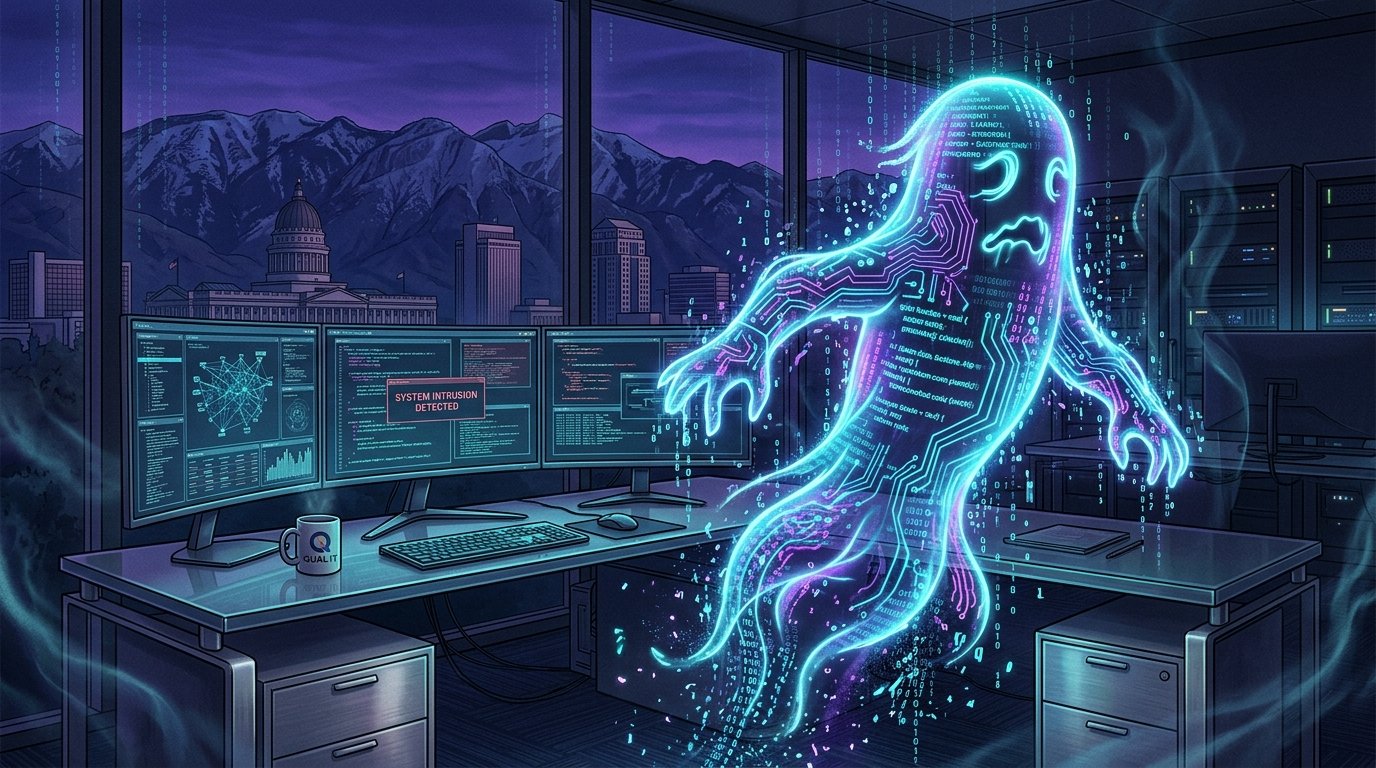 Halloween themed illustration of AI powered cyber threats targeting engineering firm project files